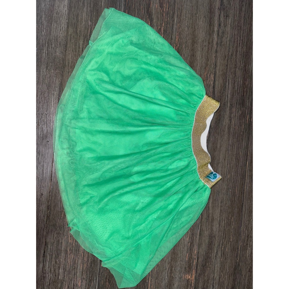 Disney Girls Green Tulle Tutu Skirt Gold Glitter Waistband Size 5/6 Princess